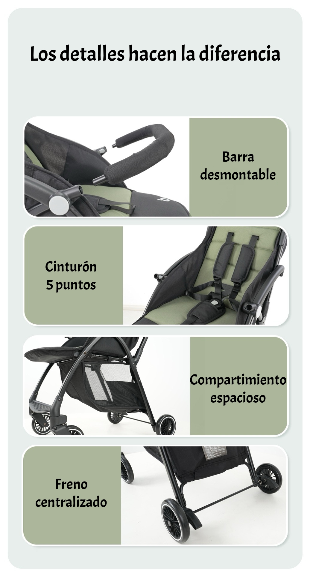 COCHE DE PASEO ULTRA COMPACTO LIVIANO VIENA VERDE LUBABYCAS - 7
