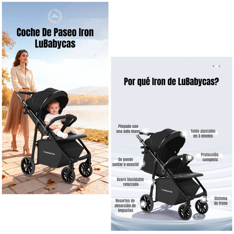 COCHE DE PASEO CON POSA VASO 4 AÑOS IRON NEGRO LUBABYCAS - 2