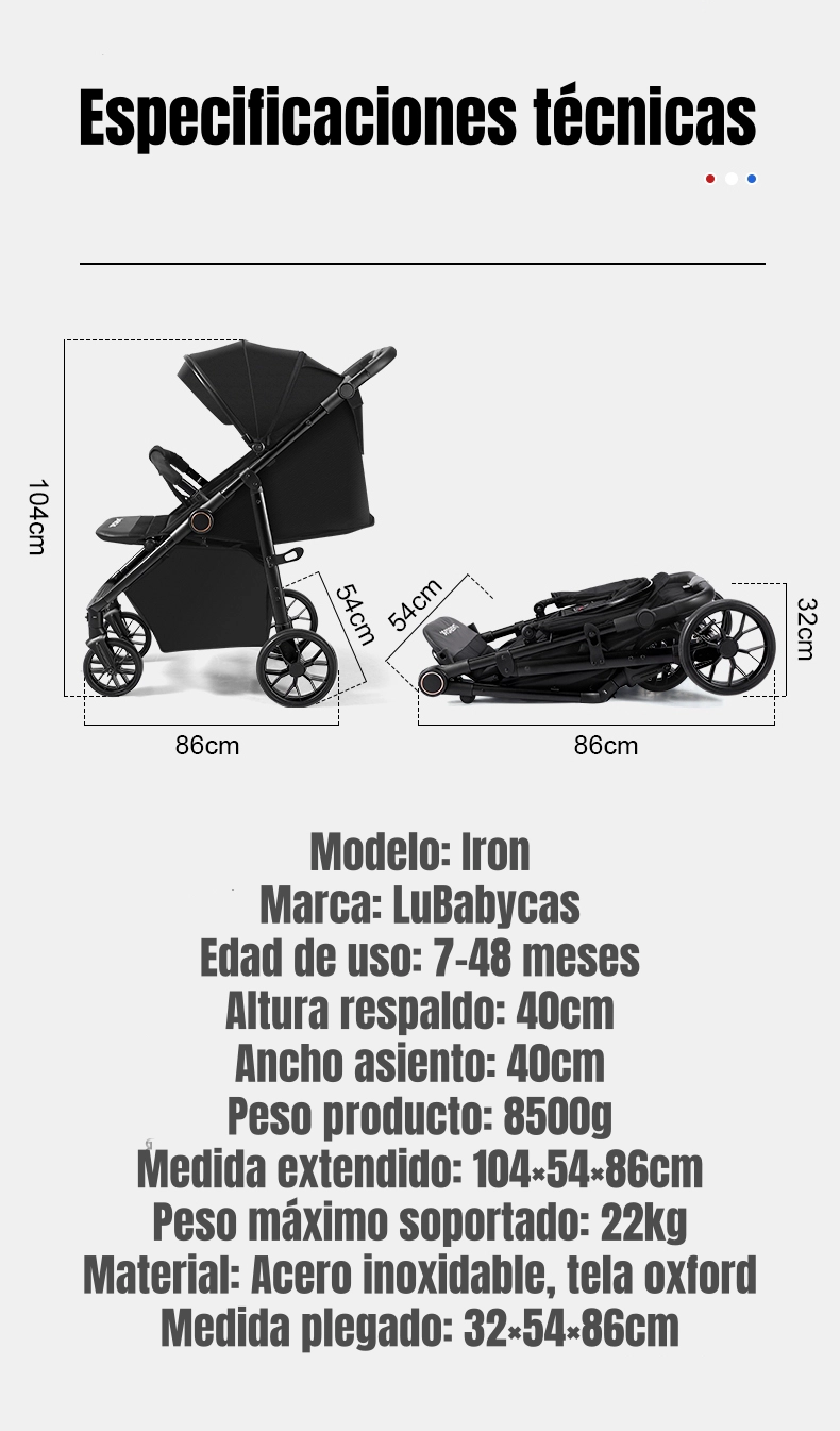 COCHE DE PASEO CON POSA VASO 4 AÑOS IRON NEGRO LUBABYCAS - 8