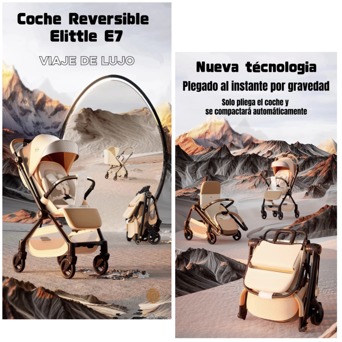 COCHE DE PASEO REVERSIBLE NUEVA TECNOLOGIA ELITTLE E7 DORADO - 2