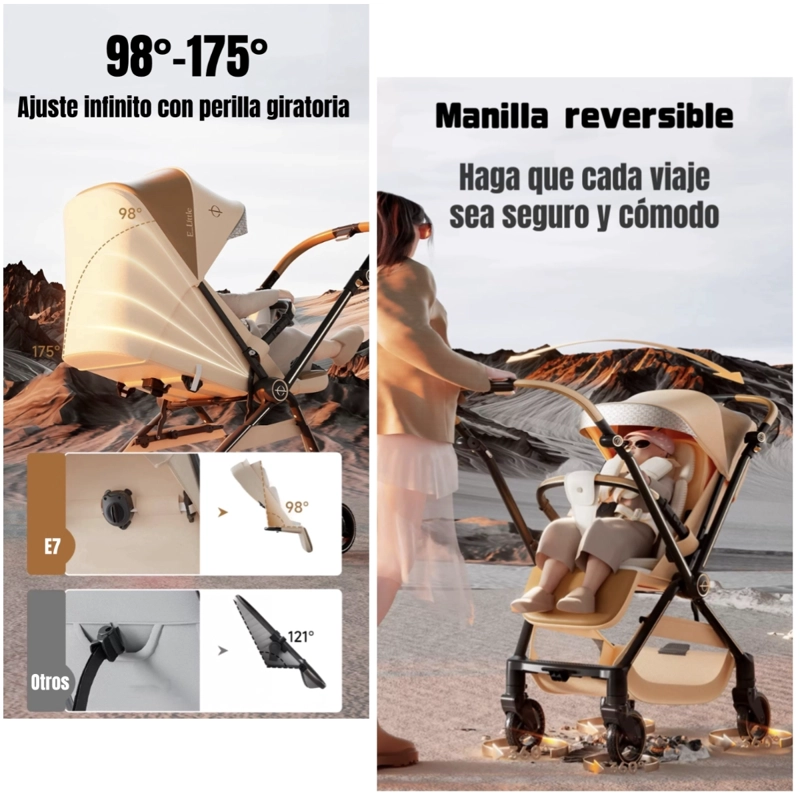 COCHE DE PASEO REVERSIBLE NUEVA TECNOLOGIA ELITTLE E7 DORADO - 5