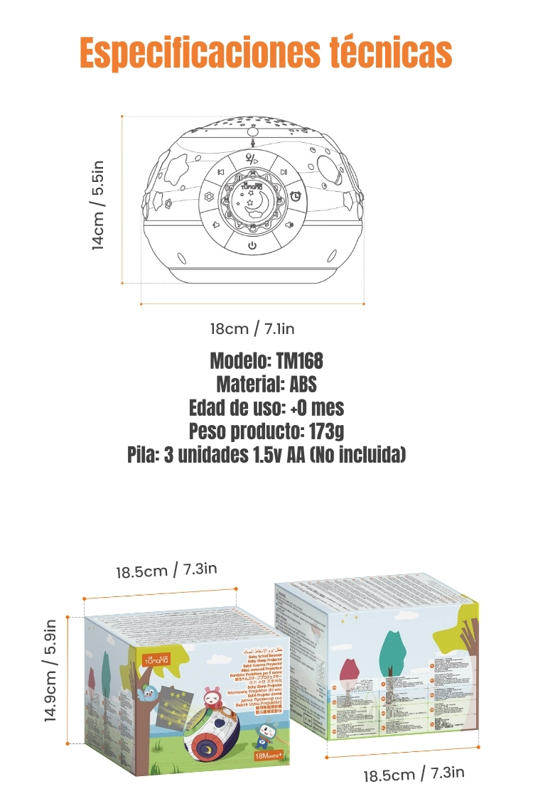 PROYECTOR INTELIGENTE LAMPARA LUZ MELODIA ESPANTA CUCO TM168 - 8