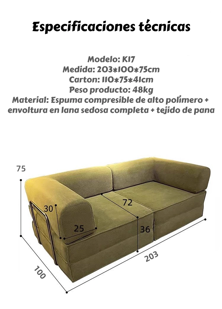 SILLON SOFA CAMA COMPRIMIDO COMBINABLE 203CM K17 VERDE - 8
