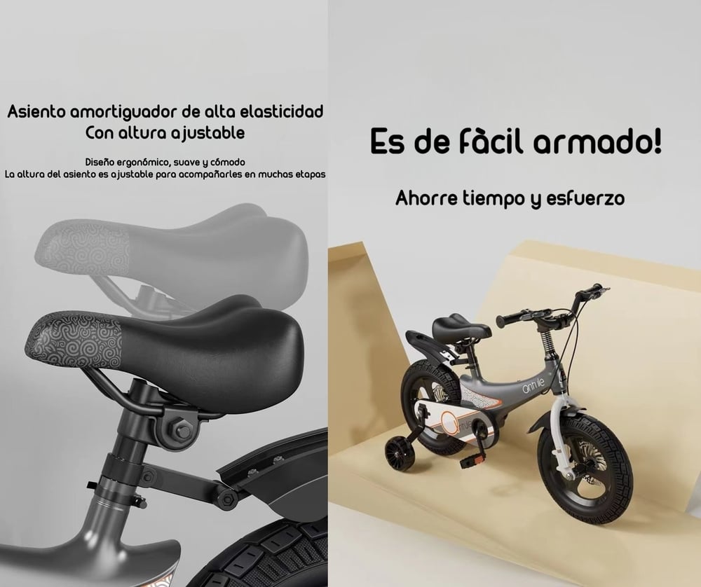 BICICLETA INFANTIL 2-5 AÑOS NIÑO ARO 12 LUBABYCAS GRIS - 7