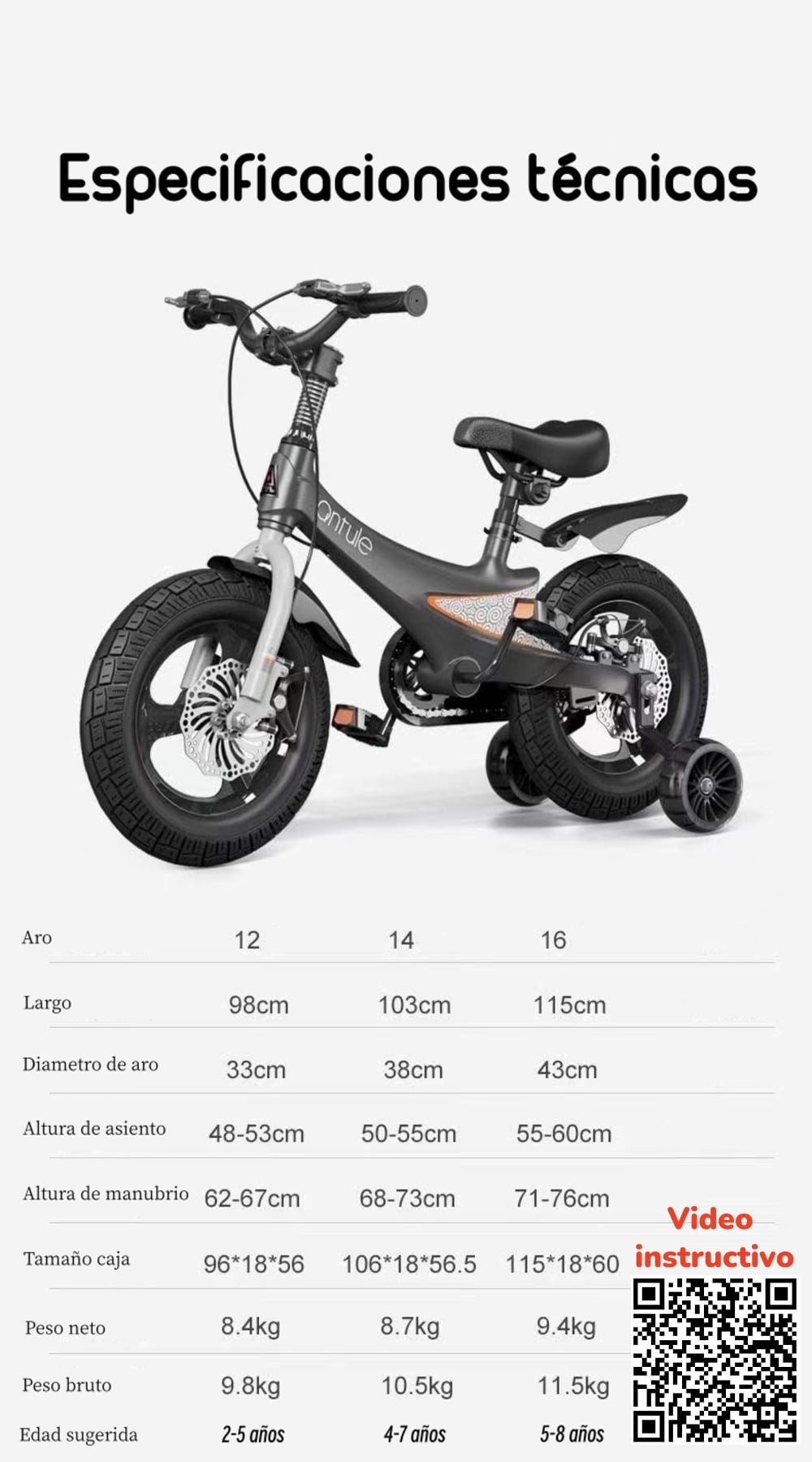 BICICLETA INFANTIL 2-5 AÑOS NIÑO ARO 12 LUBABYCAS GRIS - 8