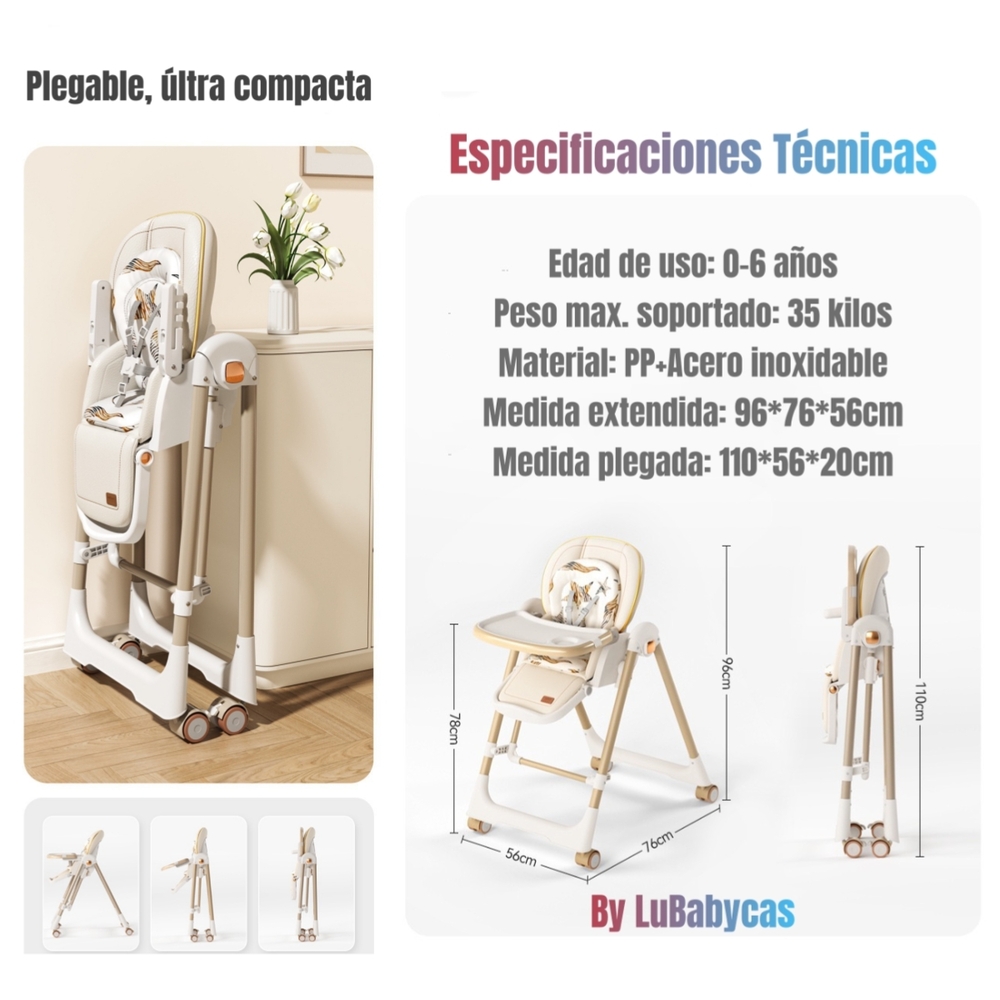 SILLA DE COMER COLUMPIO 2 EN 1 LUBABYCAS BLANCA - 8