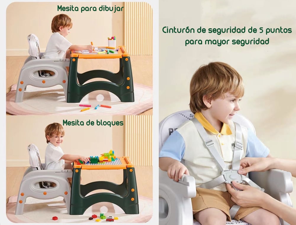 SILLA DE COMER MULTIFUNCIONAL CON RUEDAS NARANJA LUBABYCAS - 5