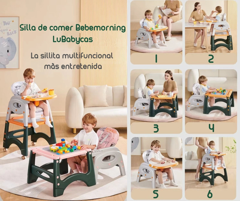 SILLA DE COMER LUBABYCAS MULTIFUNCIONAL CON RUEDAS ROSADA - 2