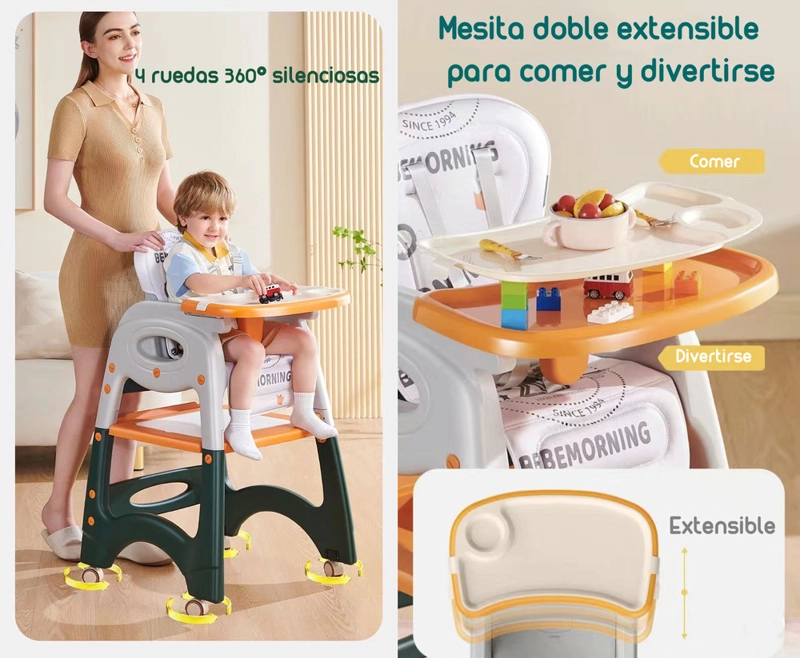 SILLA DE COMER LUBABYCAS MULTIFUNCIONAL CON RUEDAS ROSADA - 3