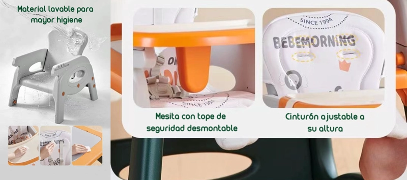 SILLA DE COMER LUBABYCAS MULTIFUNCIONAL CON RUEDAS ROSADA - 6