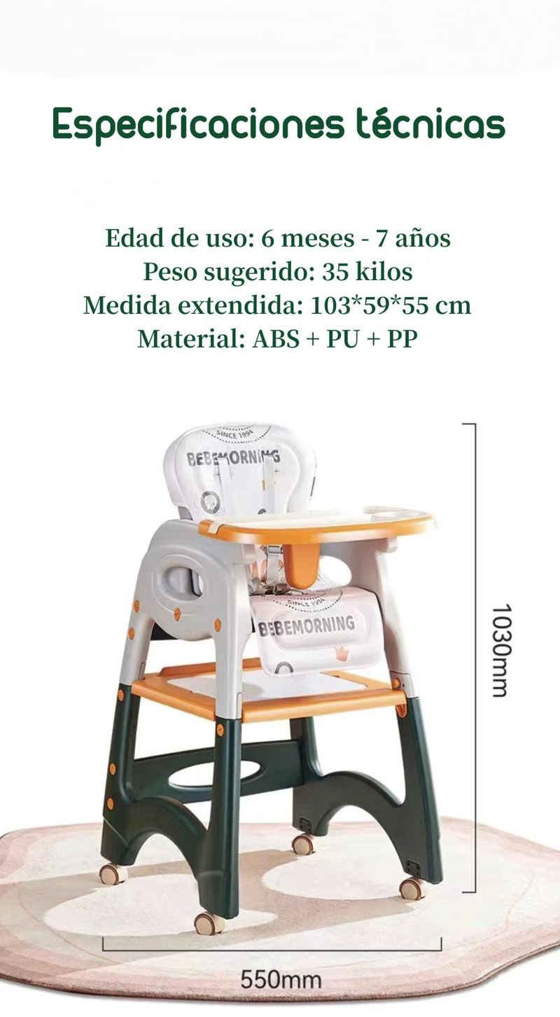 SILLA DE COMER LUBABYCAS MULTIFUNCIONAL CON RUEDAS ROSADA - 8