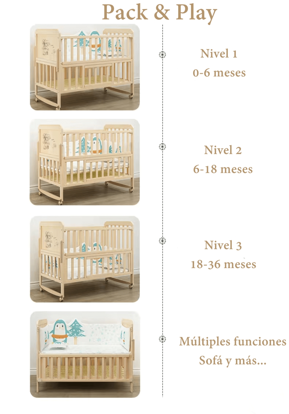 CUNA COLECHO MADERA PACK&PLAY LUBABYCAS CON MUDADOR - 4