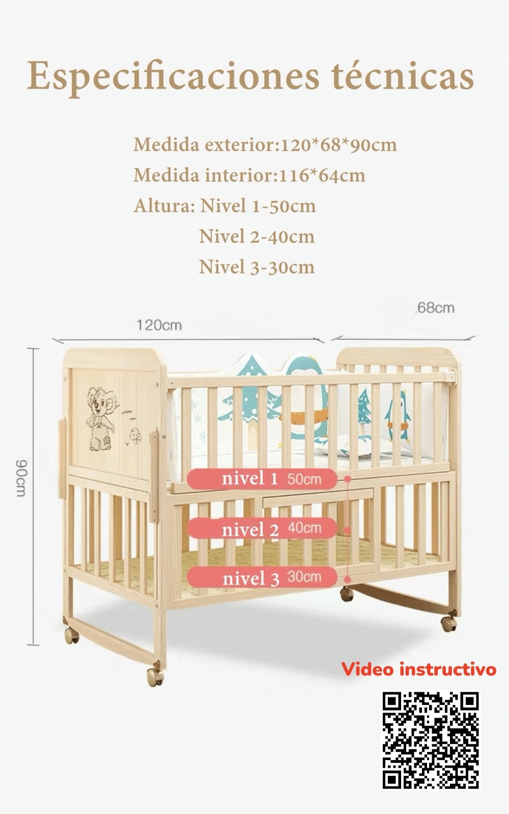 CUNA COLECHO MADERA PACK&PLAY LUBABYCAS CON MUDADOR - 8