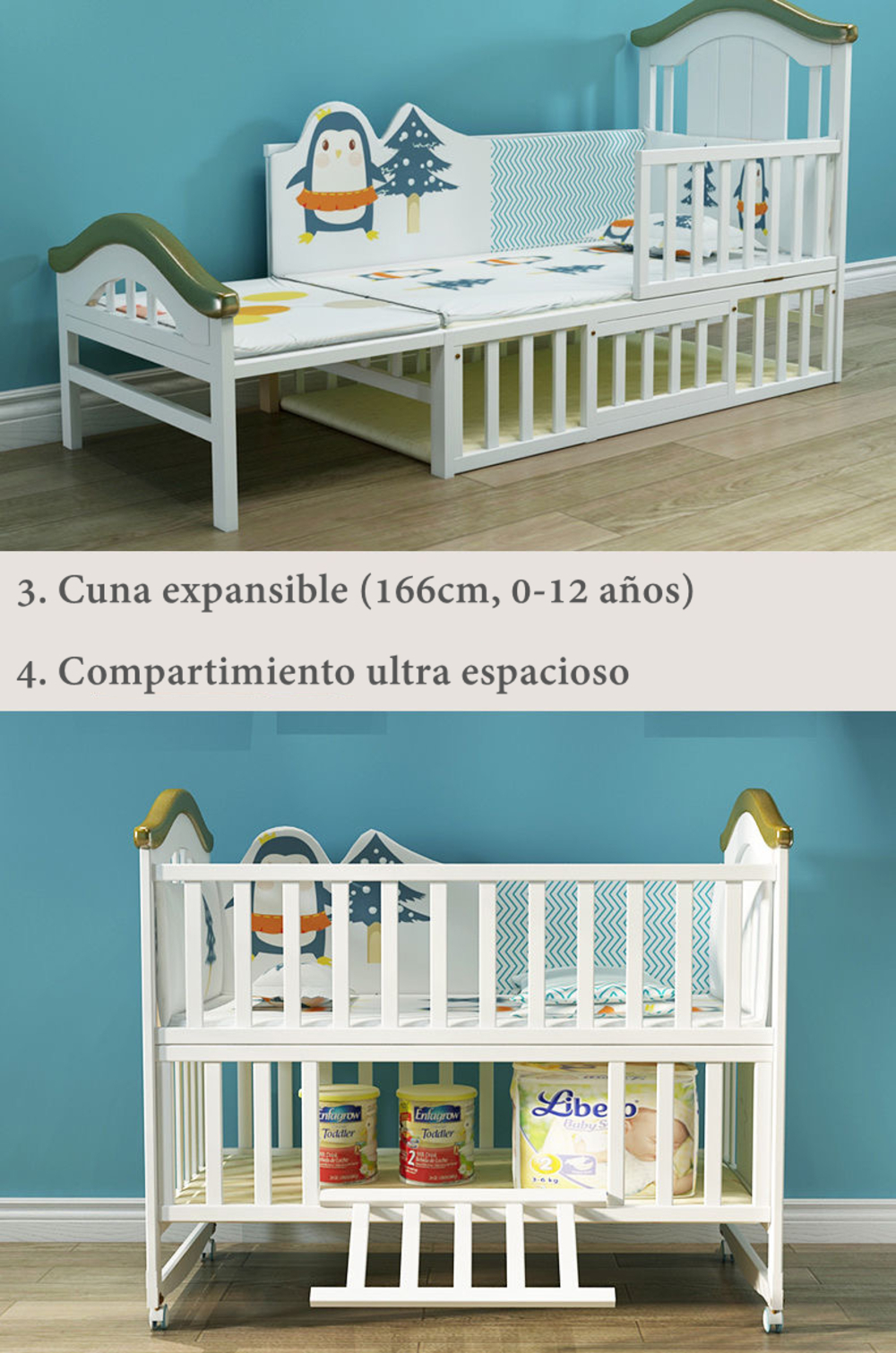 CUNA COLECHO MADERA CON MUDADOR MOSQUITERO LUBABYCAS ROSADA - 6