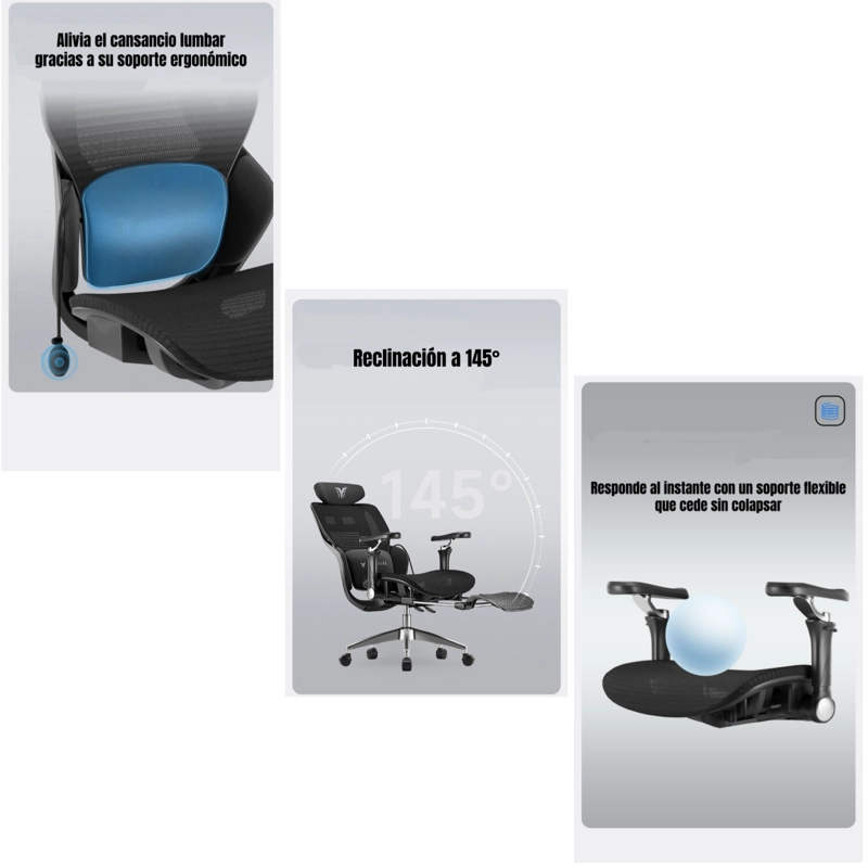 SILLA DE ESCRITORIO RECLINABLE CON REPOSAPIES E16 NEGRA - 4