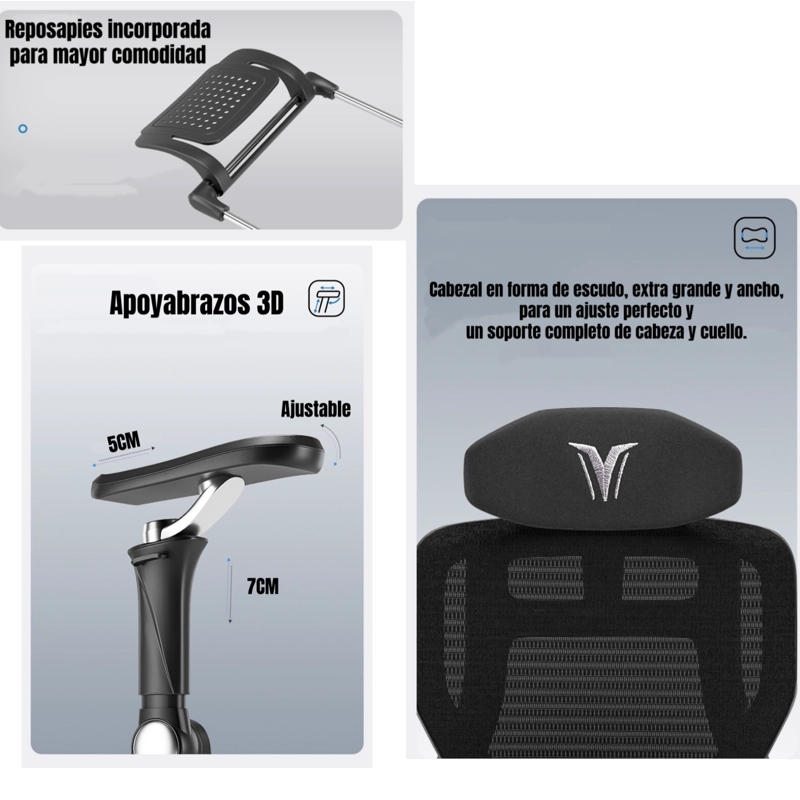 SILLA DE ESCRITORIO RECLINABLE CON REPOSAPIES E16 NEGRA - 5