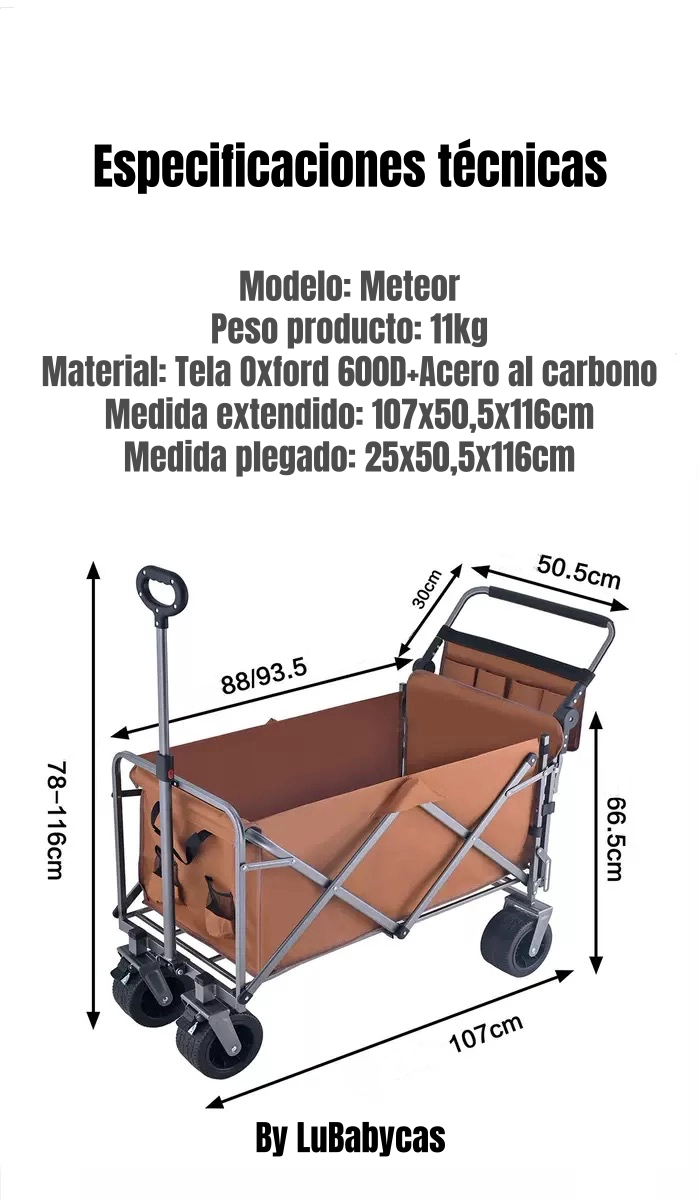 CARRO CAMPING EXPANDIBLE MULTIFUNCIONAL DOBLE MANILLA METEOR - 8