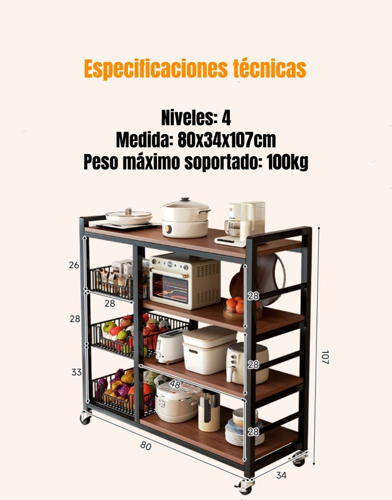 ESTANTES ORGANIZADOR REPISA COCINA 4 NIVELES 80CM - 8