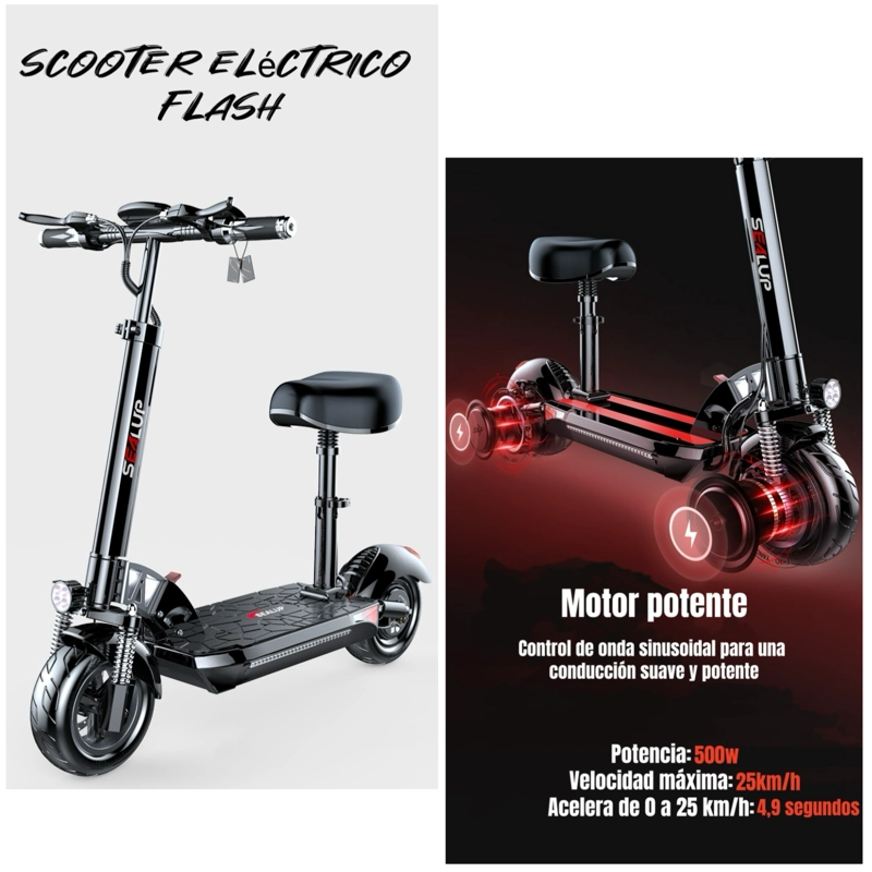 SCOOTER ADULTO ELE CTRICO FLASH 48V 500W 80KM ALUMINIO NEGRO - 3