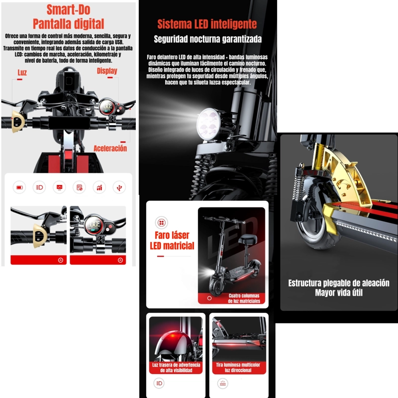 SCOOTER ADULTO ELE CTRICO FLASH 48V 500W 80KM ALUMINIO NEGRO - 5