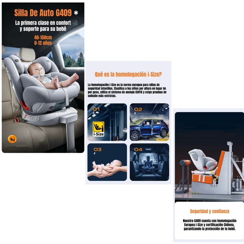 SILLA DE AUTO CONVERTIBLE 360° ISOFIX Y PATA APOYO LUBABYCAS - 2