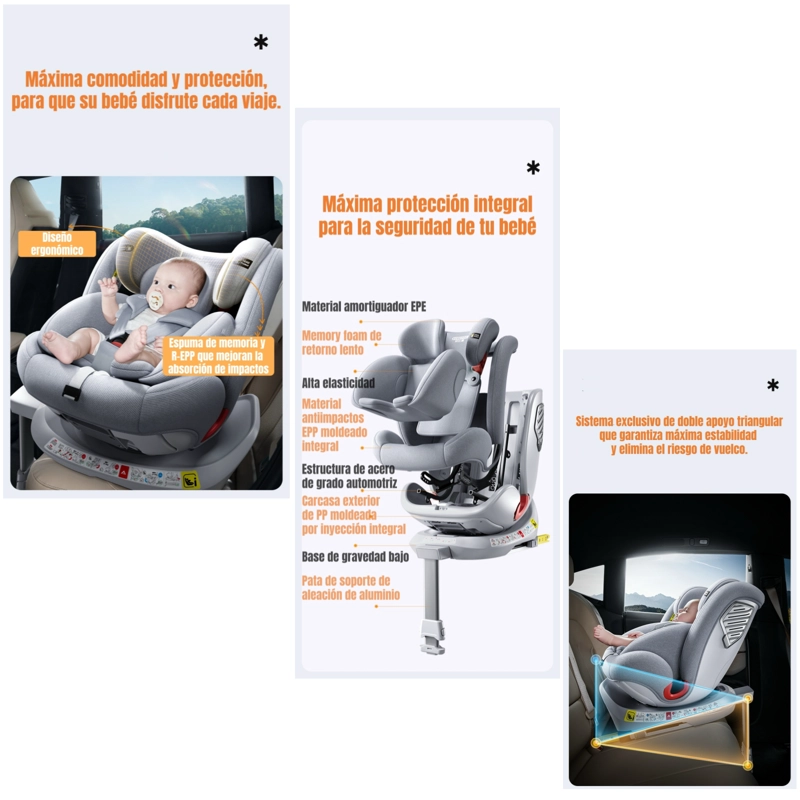 SILLA DE AUTO CONVERTIBLE 360° ISOFIX Y PATA APOYO LUBABYCAS - 4