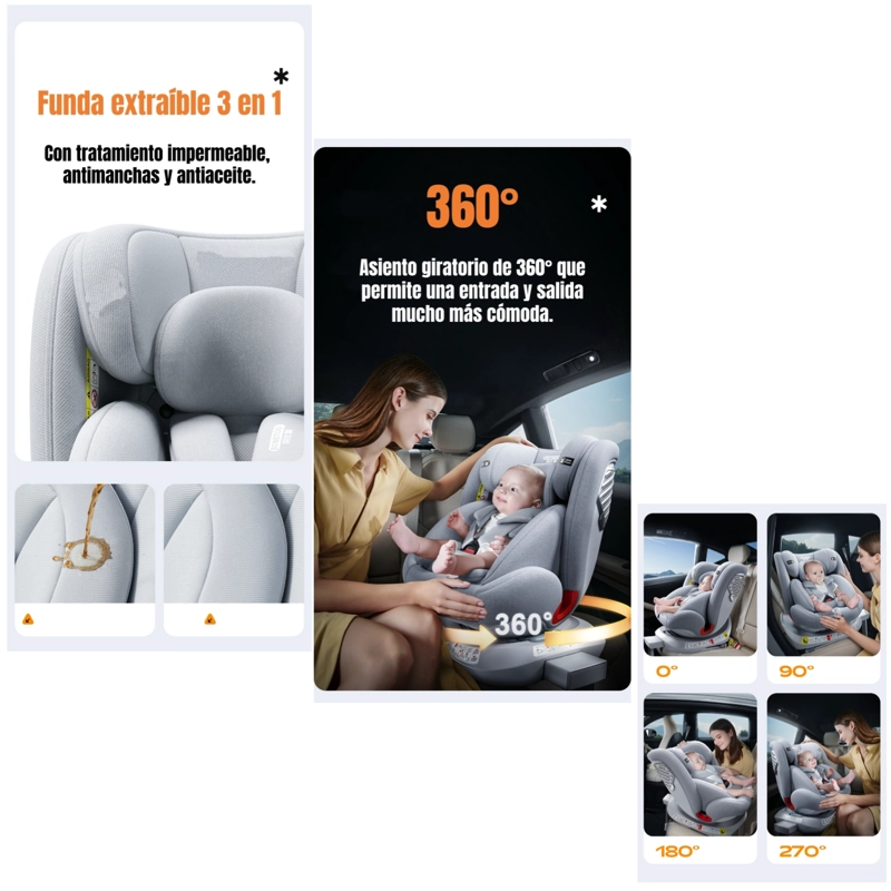 SILLA DE AUTO CONVERTIBLE 360° ISOFIX Y PATA APOYO LUBABYCAS - 5