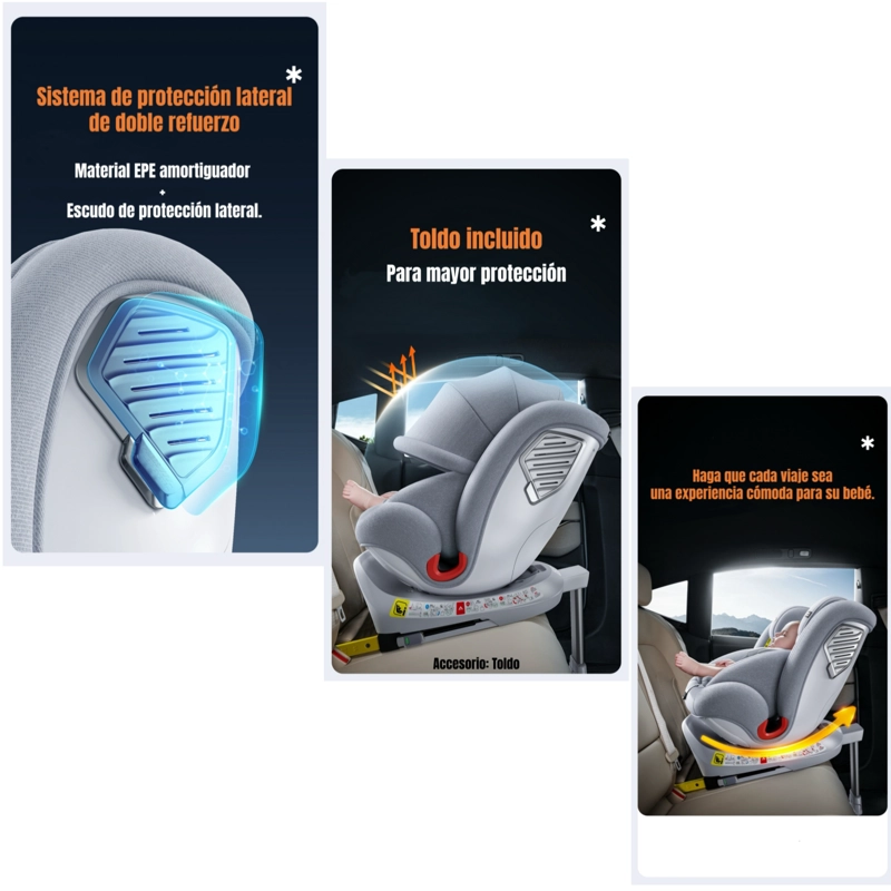 SILLA DE AUTO CONVERTIBLE 360° ISOFIX Y PATA APOYO LUBABYCAS - 6