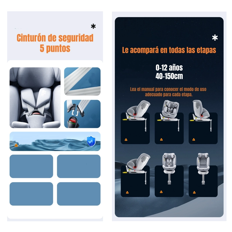 SILLA DE AUTO CONVERTIBLE 360° ISOFIX Y PATA APOYO LUBABYCAS - 7