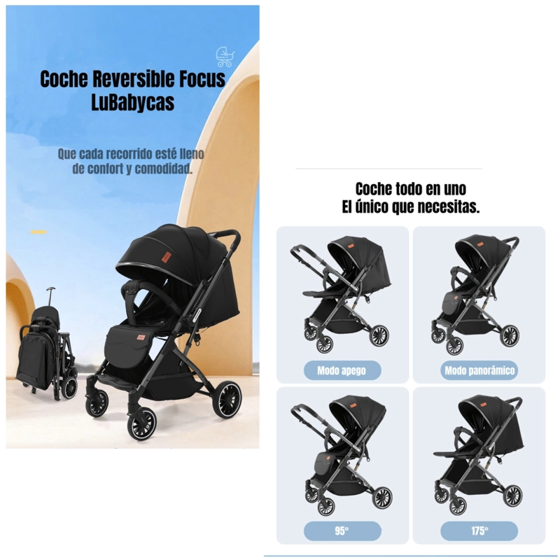 COCHE PASEO REVERSIBLE CON MOSQUITERO FOCUS GRIS LUBABYCAS - 2
