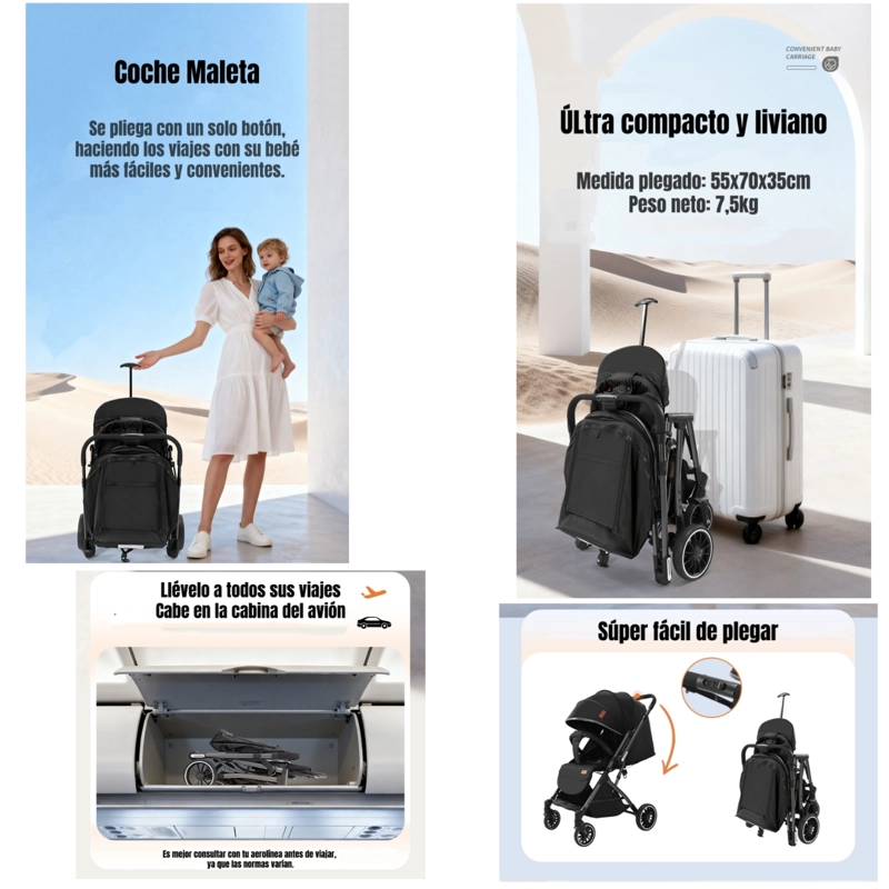 COCHE PASEO REVERSIBLE CON MOSQUITERO FOCUS GRIS LUBABYCAS - 3