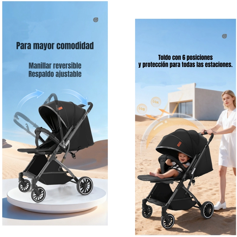 COCHE PASEO REVERSIBLE CON MOSQUITERO FOCUS GRIS LUBABYCAS - 4