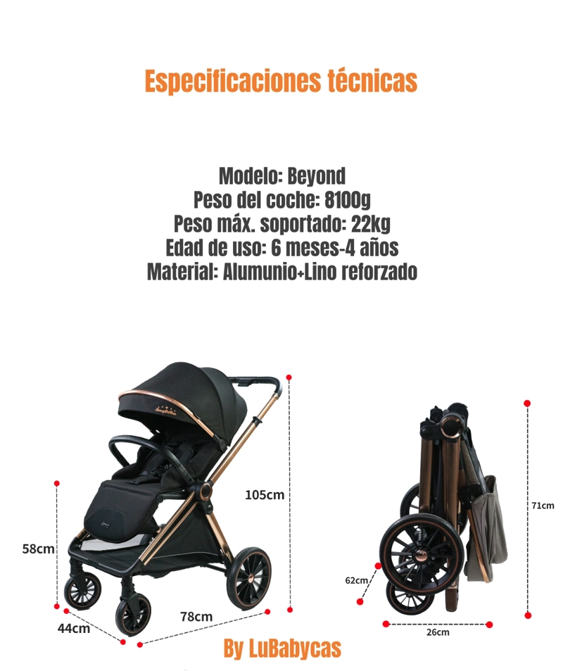 COCHE DE PASEO 0-4 AÑOS ALUMINIO NEGRO BEYOND BY LUBABYCAS - 8