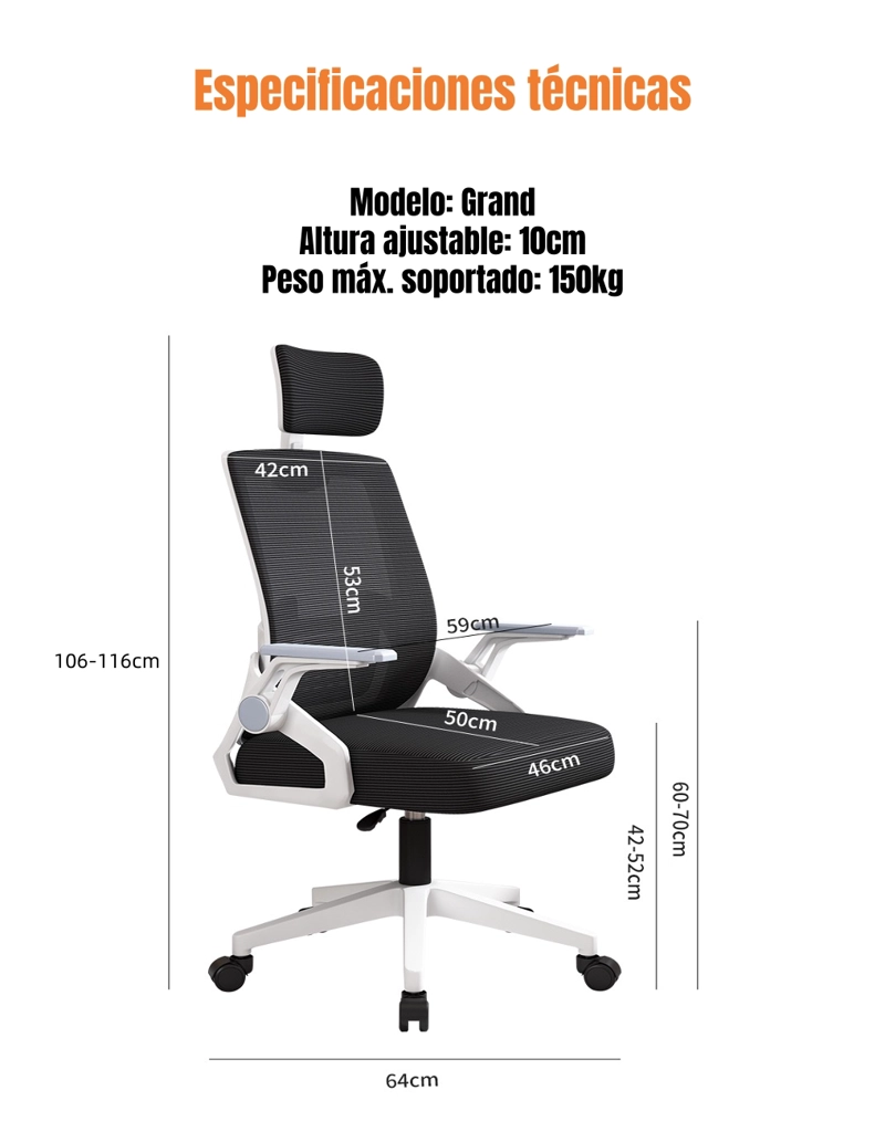 SILLA DE ESCRITORIO CON APOYACABEZA GRAND ROSADA - 8