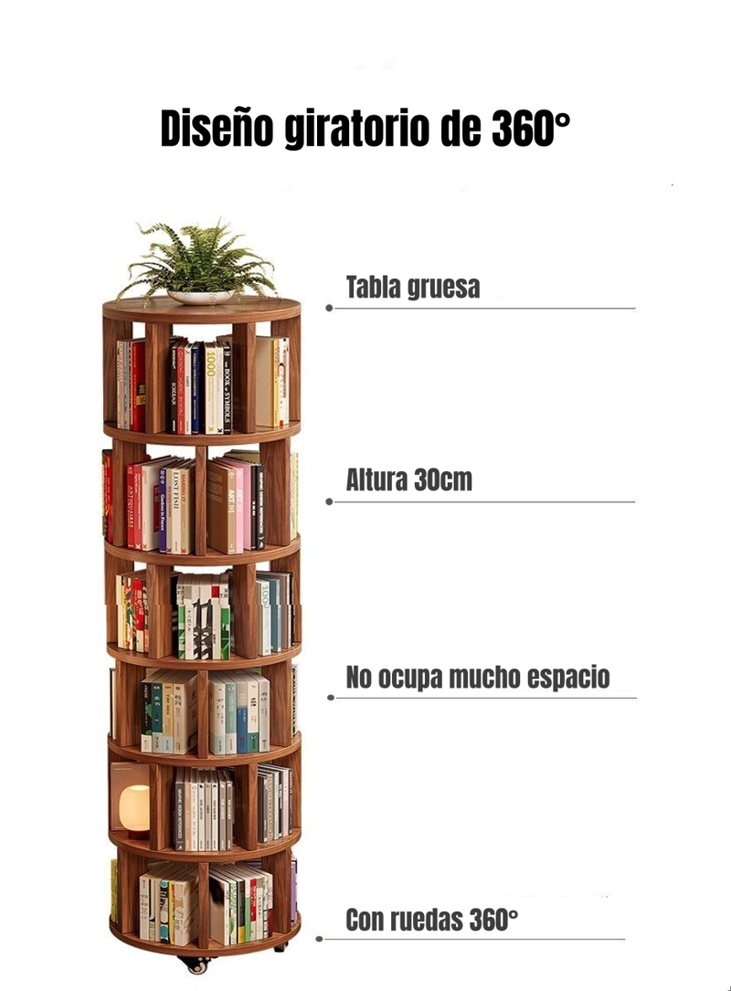 BIBLIOTECA GIRATORIA 360 LIBRERO ORGANIZADOR RUEDAS 165CM - 3