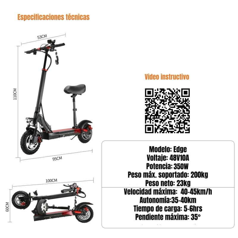 SCOOTER ADULTO ELE CTRICO 40KM 48V 350W EDGE NEGRO - 8