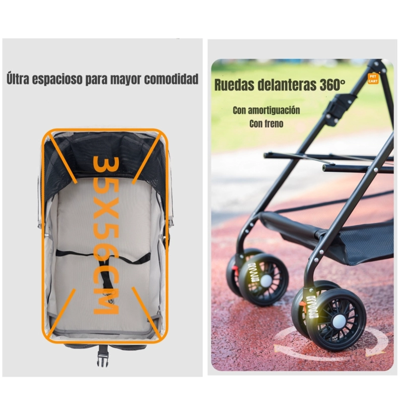 COCHE PARA MASCOTAS PERROS GATOS 2 EN 1 LUBABYCAS ROSADO - 6