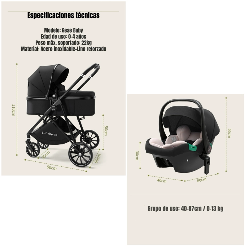 COCHE TRAVEL SYSTEM TOLDO 360°GESE BABY NEGRO LUBABYCAS - 3