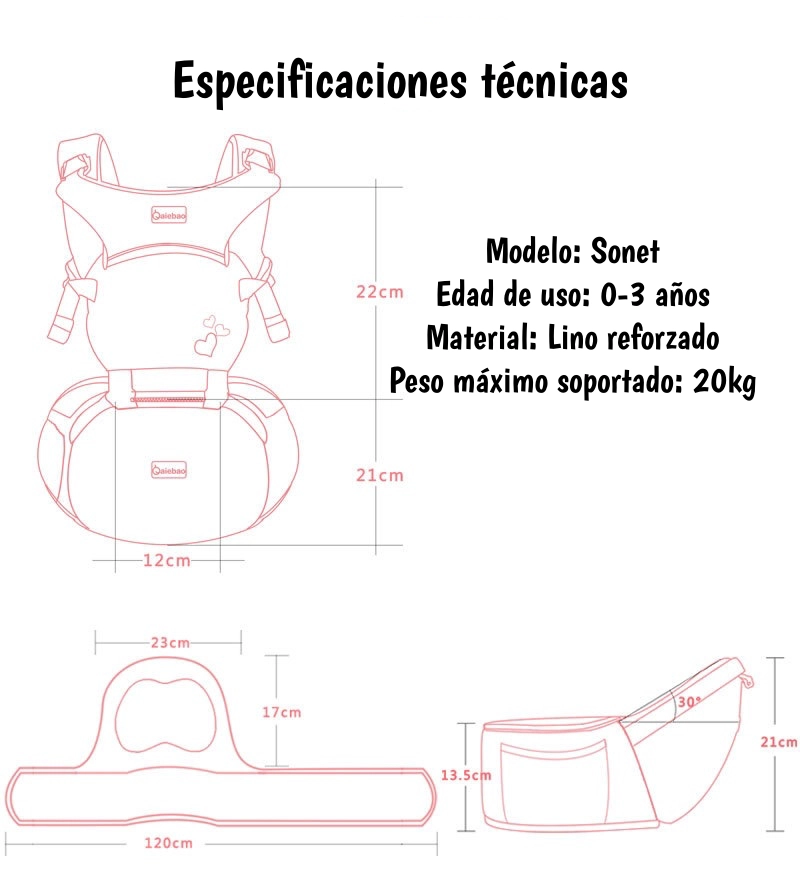 PORTABEBE  ERGONOMICO 0-3 AÑOS SONET ROSADO BY LUBABYCAS - 8