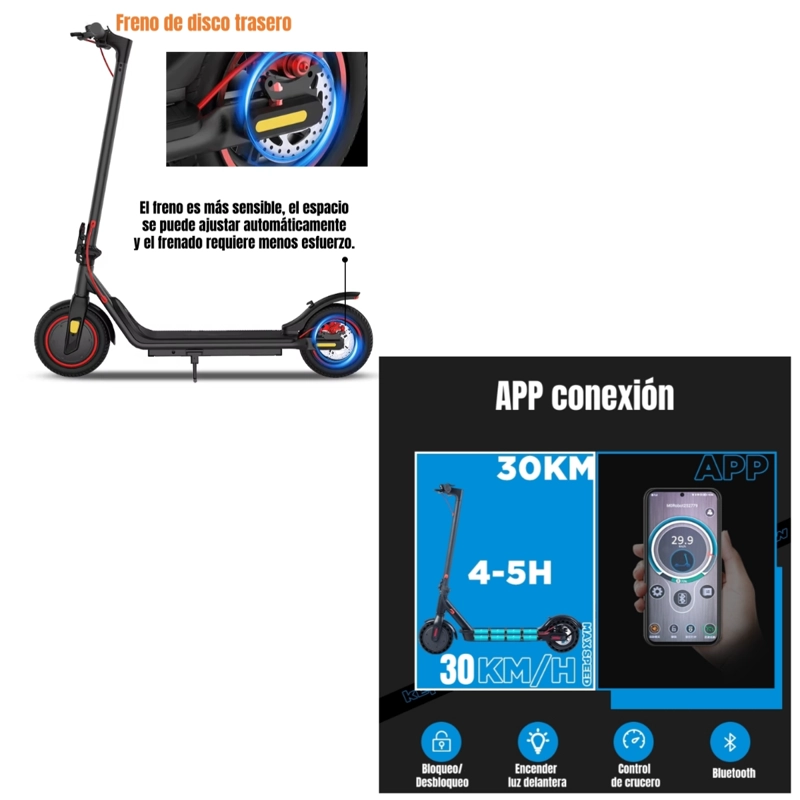 SCOOTER ADULTO ELE CTRICO 30KM 36V 350W M2 NEGRO - 3