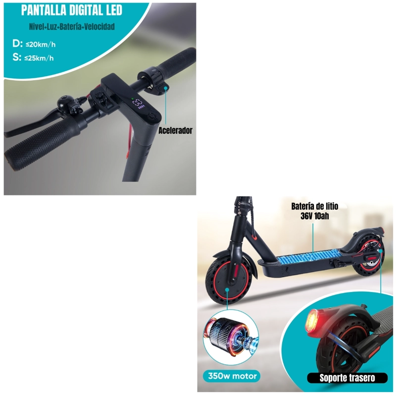 SCOOTER ELE CTRICO ALUMINIO CON APP 30KM 36V 350W E9PRO - 2