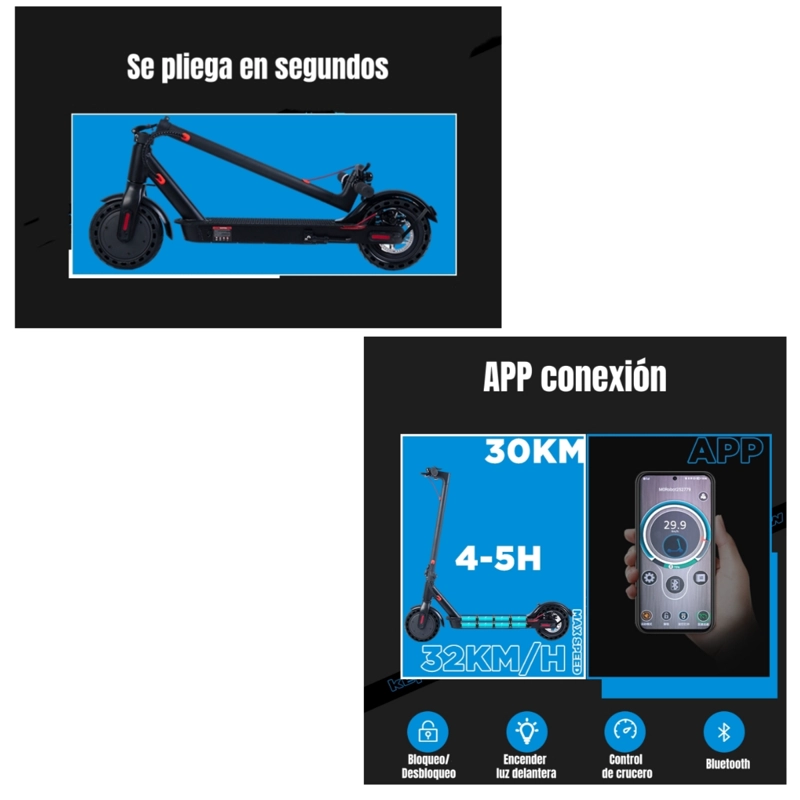 SCOOTER ELE CTRICO ALUMINIO CON APP 30KM 36V 350W E9PRO - 5