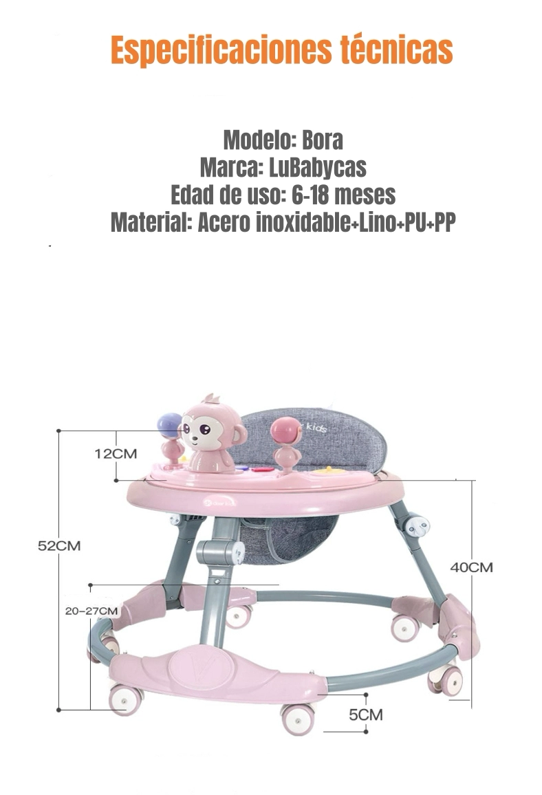 ANDADOR CAMINADOR PLEGABLE APOYA PIES BORA ROSADO LUBABYCAS - 8