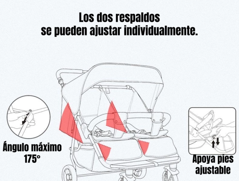 COCHE DOBLE RECLINABLE 4 AÑOS SEEBABY GRIS LUBABYCAS - 4