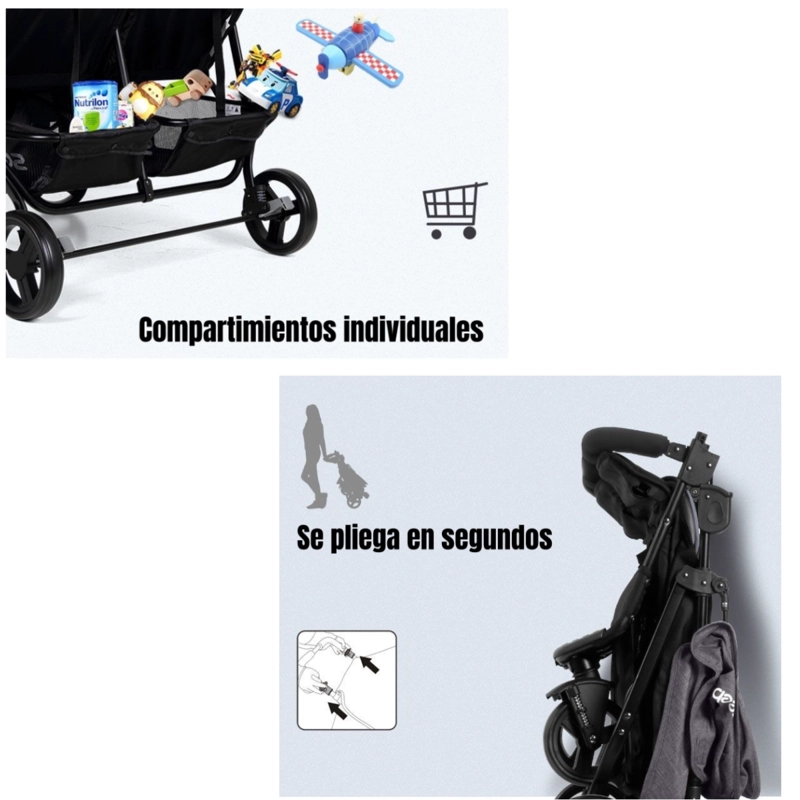 COCHE DOBLE RECLINABLE 4 AÑOS SEEBABY GRIS LUBABYCAS - 5