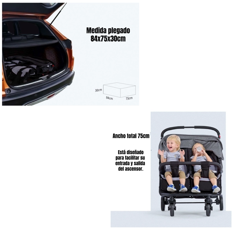 COCHE DOBLE RECLINABLE 4 AÑOS SEEBABY GRIS LUBABYCAS - 6