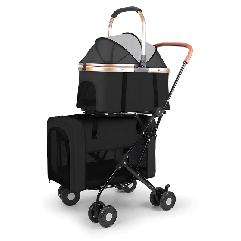 COCHE DOBLE PARA MASCOTAS ACURA NEGRO LUBABYCAS - 1