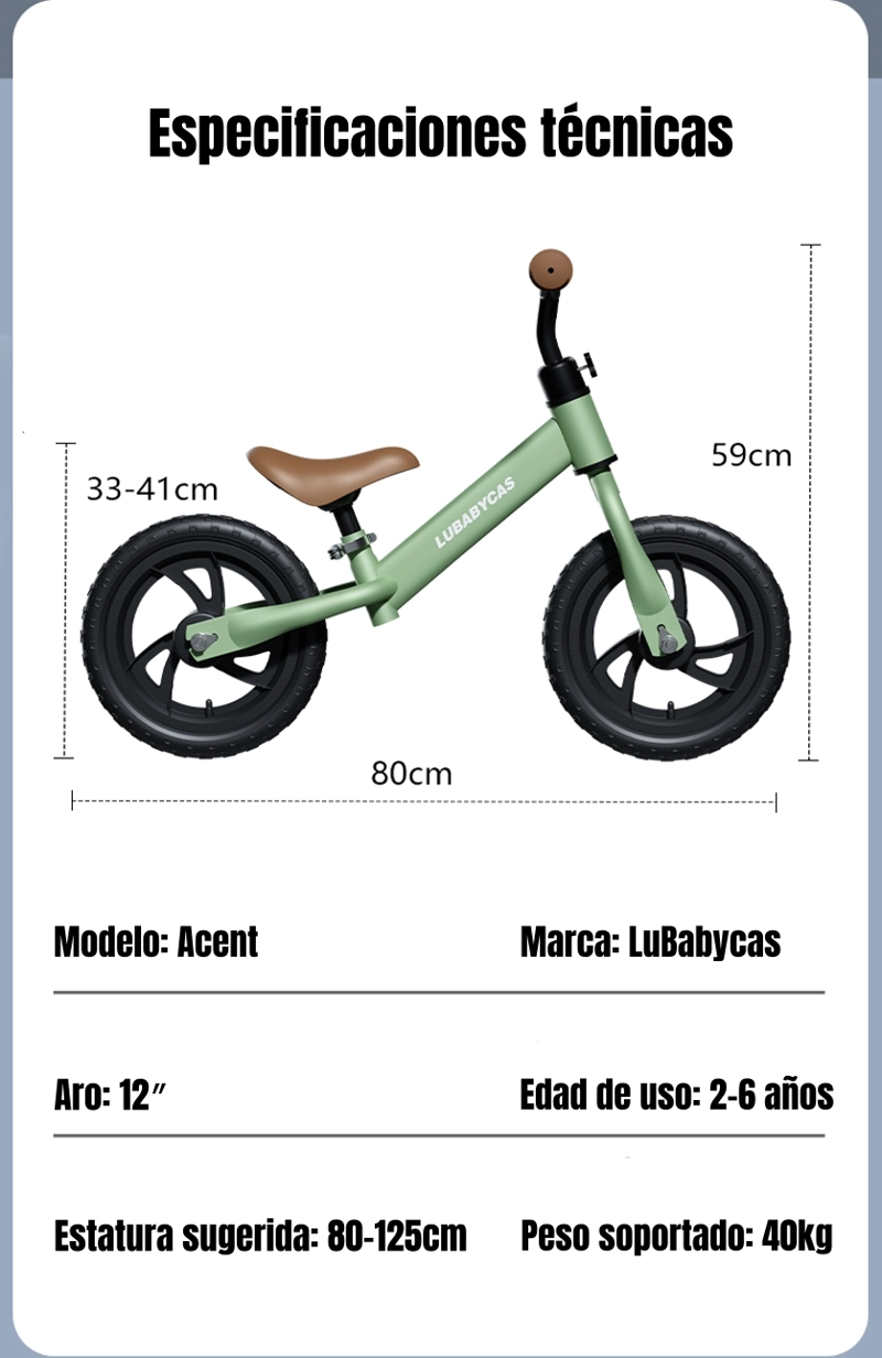 BICICLETA DE EQUILIBRIO 2-6 AÑOS ARO 12 ACENT LUBABYCAS - 8