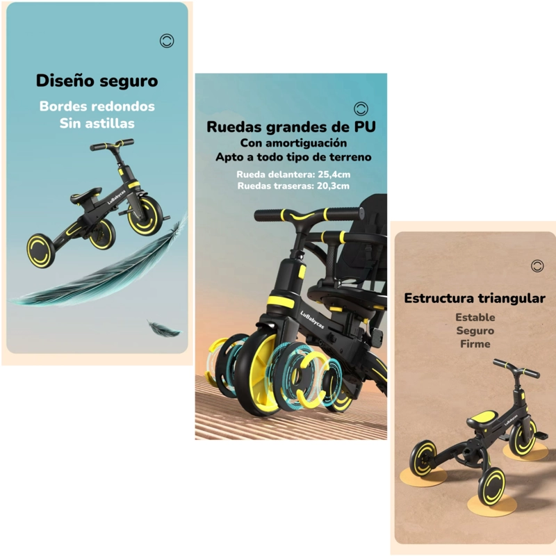 TRICICLO BALANCE PLEGABLE CON BOLSO 9 EN 1 LUBABYCAS NEGRO - 5