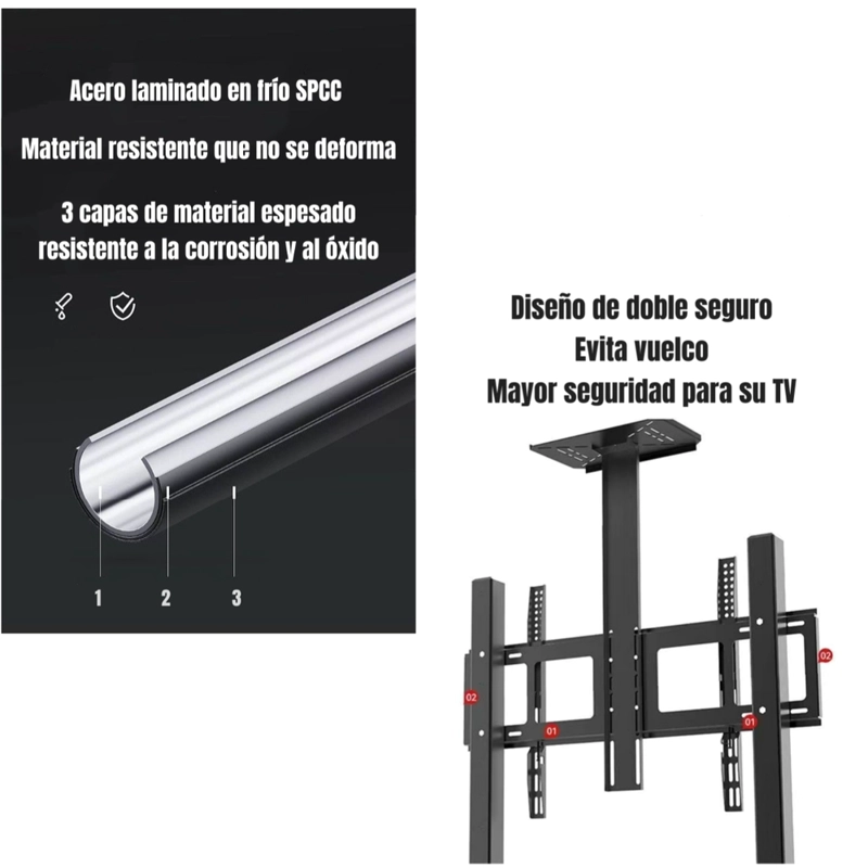 SOPORTE TV RACK PEDESTAL 32”-75” CON RUEDAS BY LUBABYCAS - 3